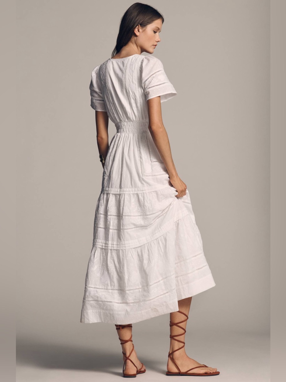 Anthropologie Somerset Maxi Dress White Tiered Cotton - Picture 2 of 7